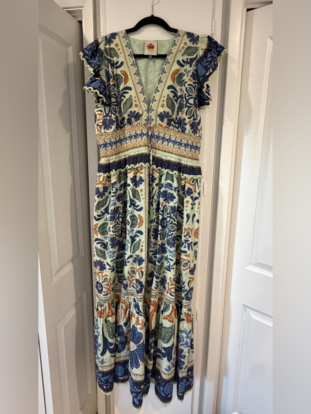 Farm Rio Ocean Tapestry Flutter Sleeve Maxi Dress - Size Large